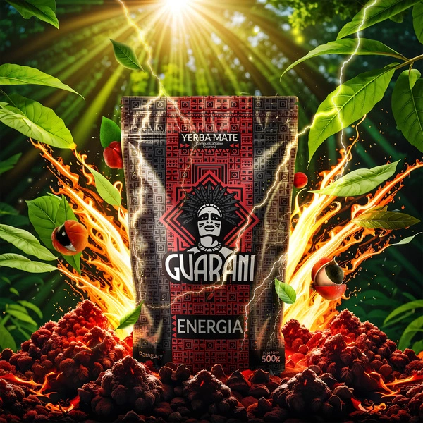 Guarani Energia con Guarana – mocna yerba paragwajska w czarno-czerwonym opakowaniu.