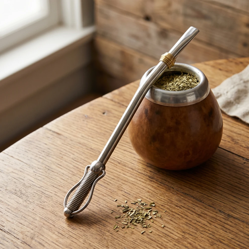 Bombilla sprężynowa do yerba mate – rurka z filtrem do grubo ciętego suszu