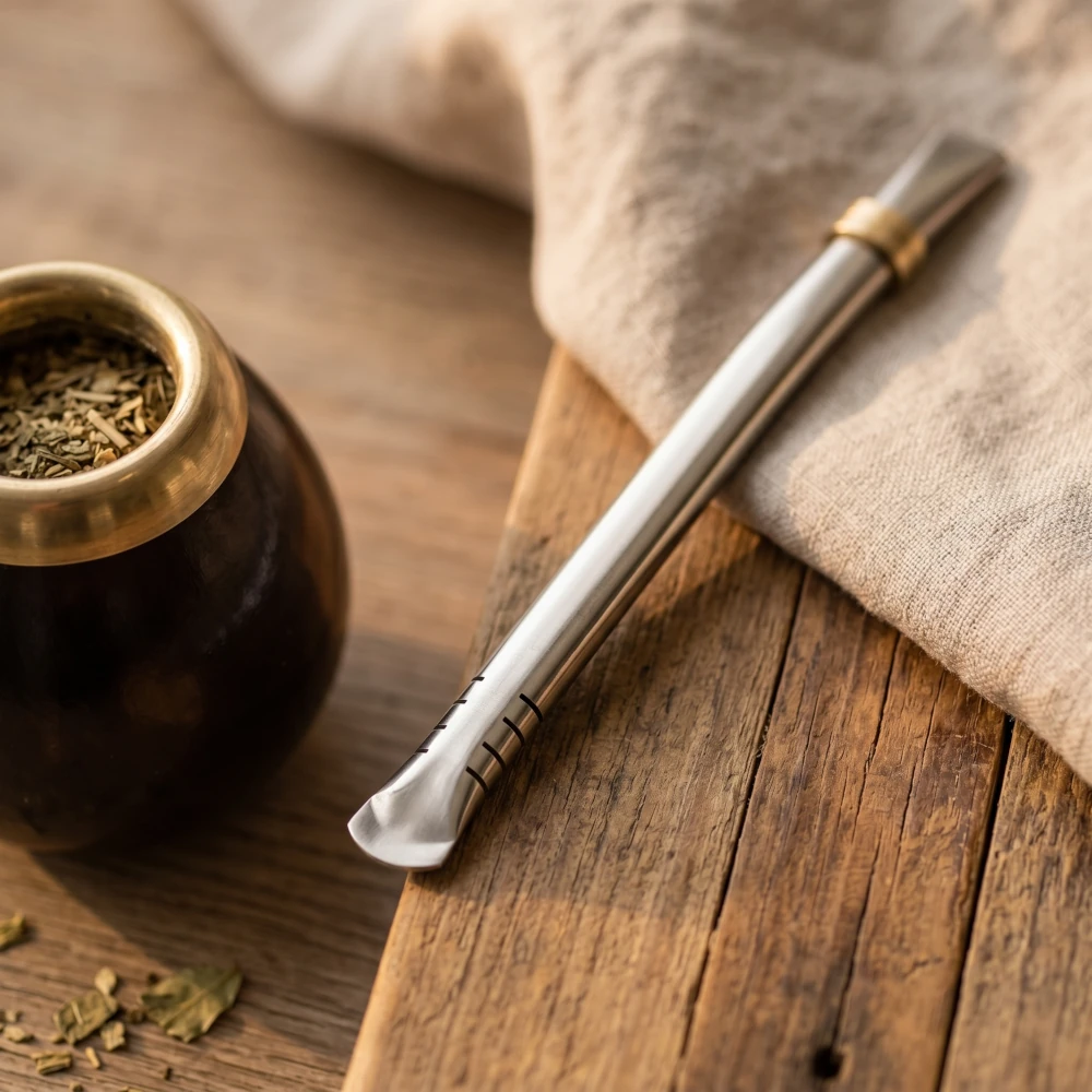 Bombilla cylindryczna do yerba mate – metalowa słomka z nacięciami