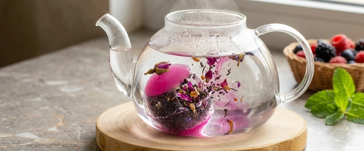 Bomba herbaciana podczas rozpuszczania – kula z izomaltu w gorącej wodzie