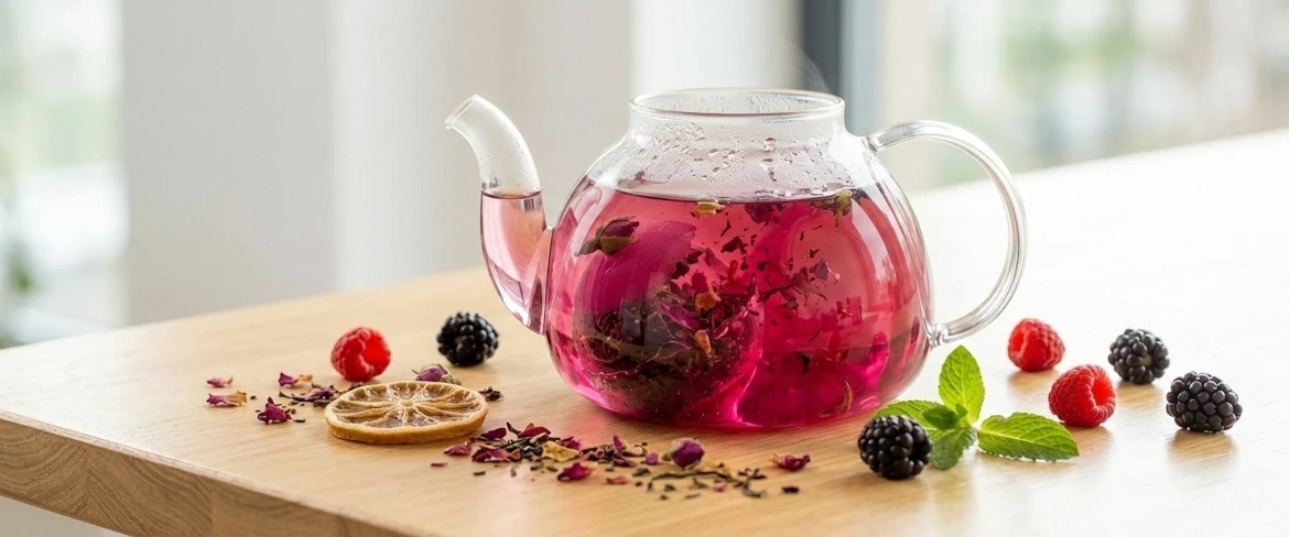 Herbata kryształowa w trakcie parzenia – herbaciana kula w szklanym dzbanku