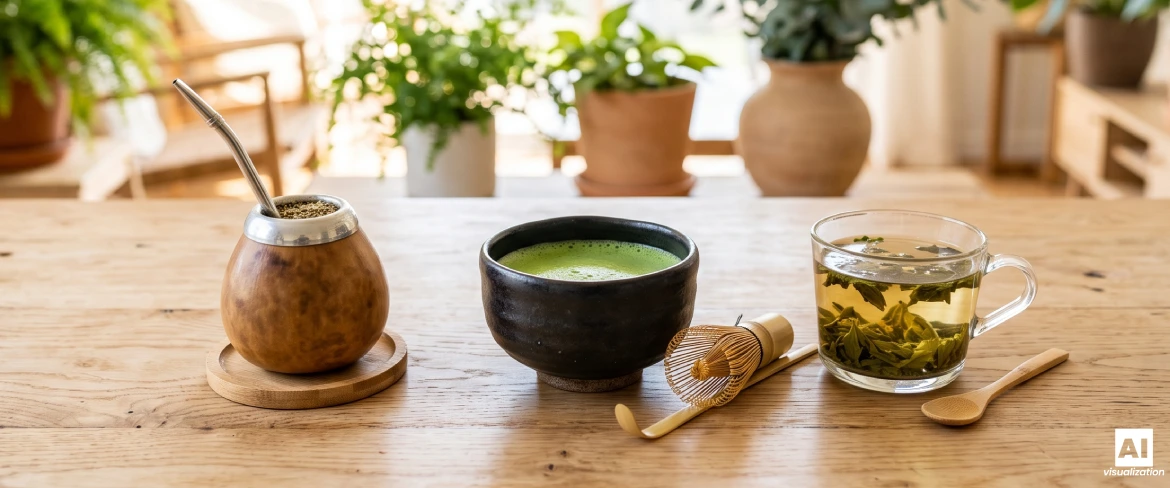 Yerba mate, matcha i zielona herbata jako alternatywy dla kawy.