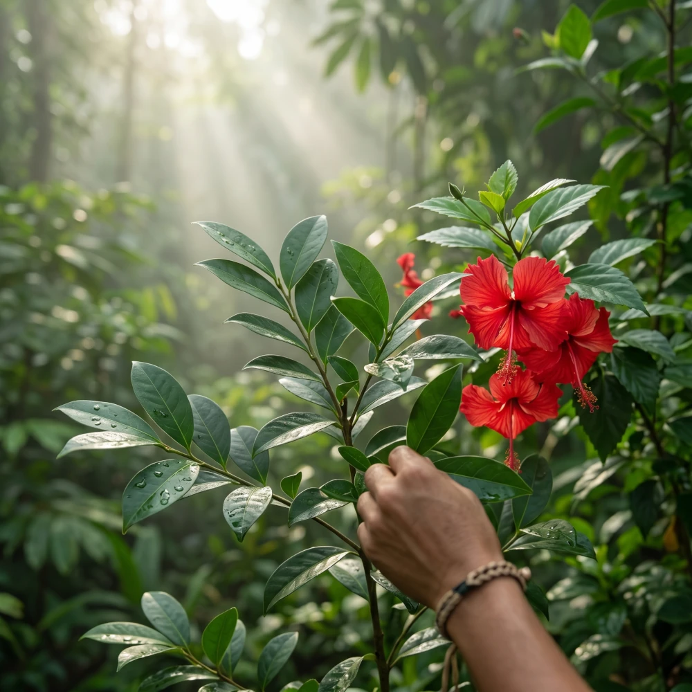 Guayusa – co to? Liście Ilex guayusa i kwiaty hibiskusa w amazońskiej dżungli