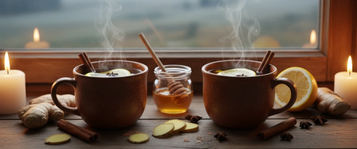 Jesienna herbata rozgrzewająca w kubkach – aromatyczna zimowa herbata z przyprawami korzennymi.