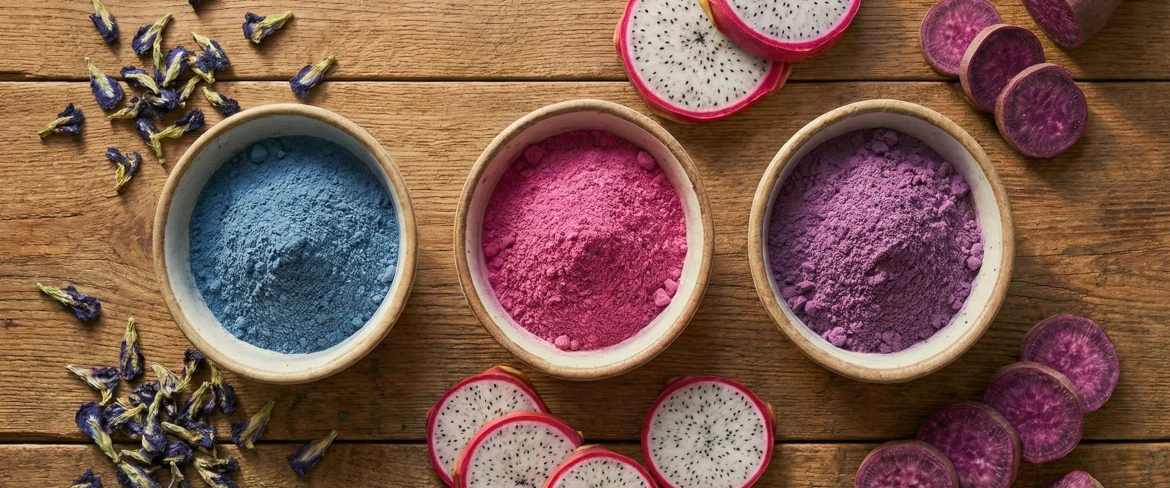 Kolorowa matcha w proszku – Blue Matcha z klitorii ternateńskiej, Pink Matcha dragon fruit i Purple Matcha z ube