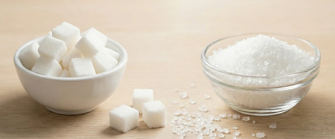Ksylitol a cukier – porównanie kryształków ksylitolu i białego cukru