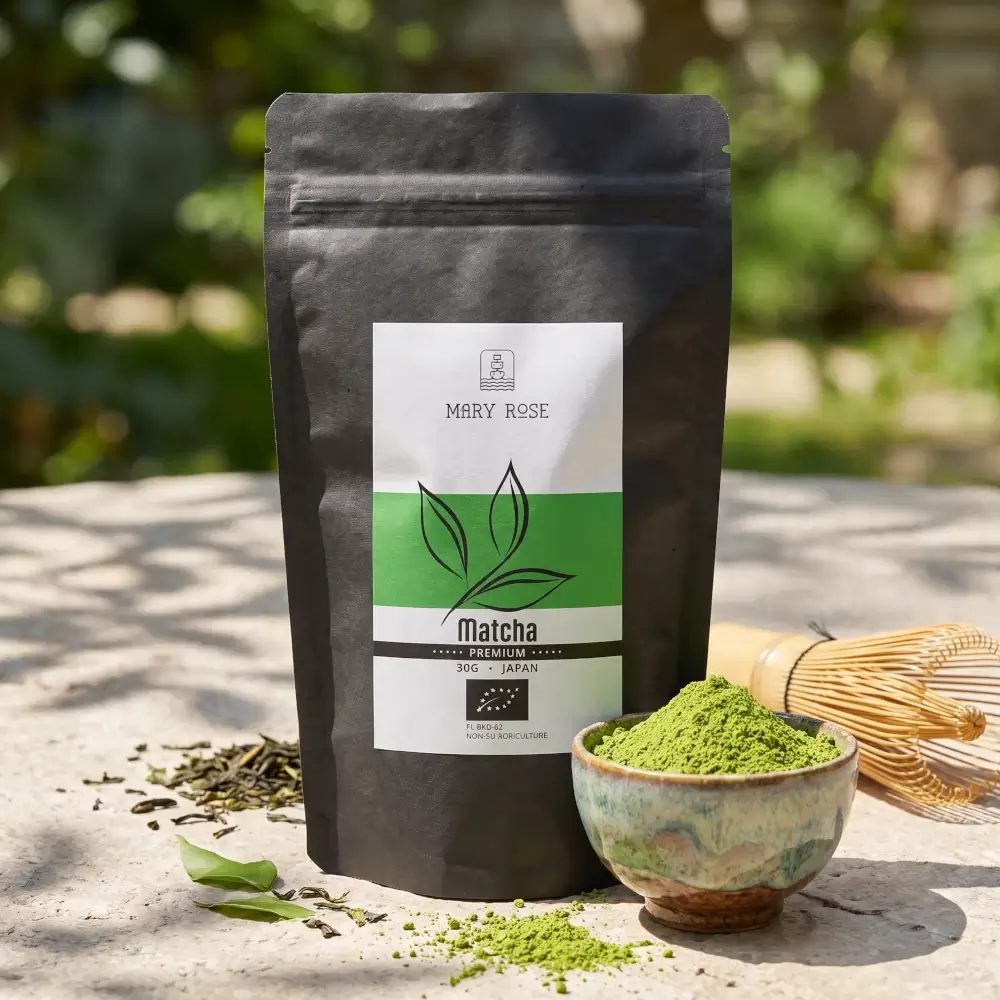 Czarne opakowanie Mary Rose Japońska Matcha Premium.