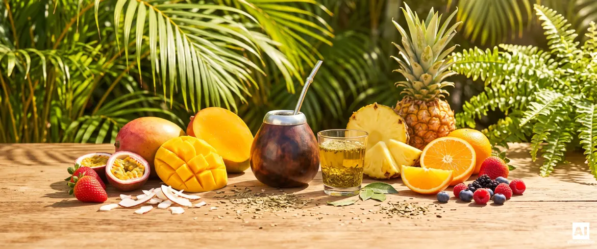 Owocowa yerba mate w matero z mango, ananasem, marakują i leśnymi owocami.