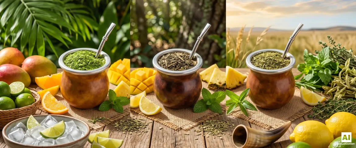 Trzy matera z yerba mate o bazie brazylijskiej, paragwajskiej i argentyńskiej.