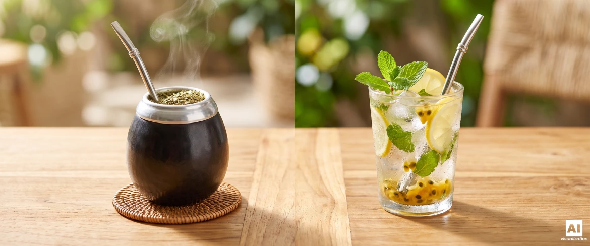 Ciepła yerba mate w matero i zimne tereré z lodem, cytryną oraz miętą.