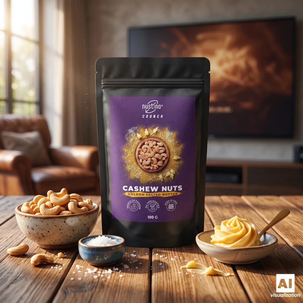 Nustino Crunch Golden Salted Butter, prażone nerkowce z masłem i solą.