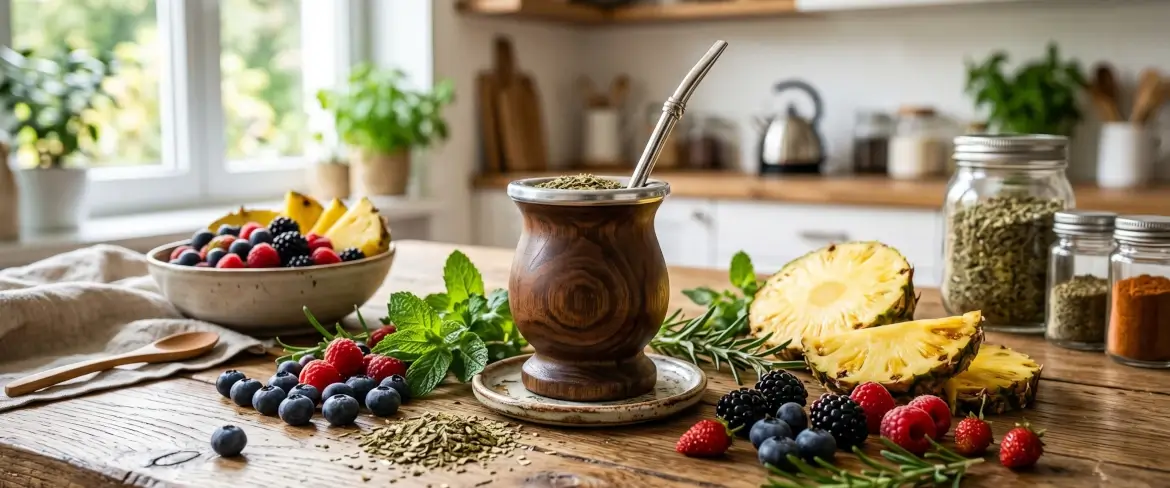 Owocowa yerba mate green z dodatkiem świeżego ananasa i jagód, idealnie sprawdzająca się jako yerba mate dla początkujących