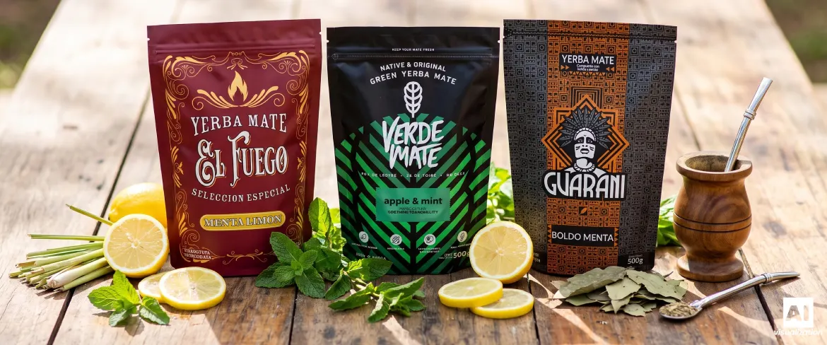 El Fuego Menta Limon, Verde Mate Green Apple & Mint i Guarani Boldo Menta – yerba mate z ziołami.