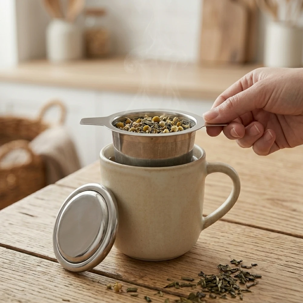 Zaparzacz do herbaty – koszyczek z pokrywką