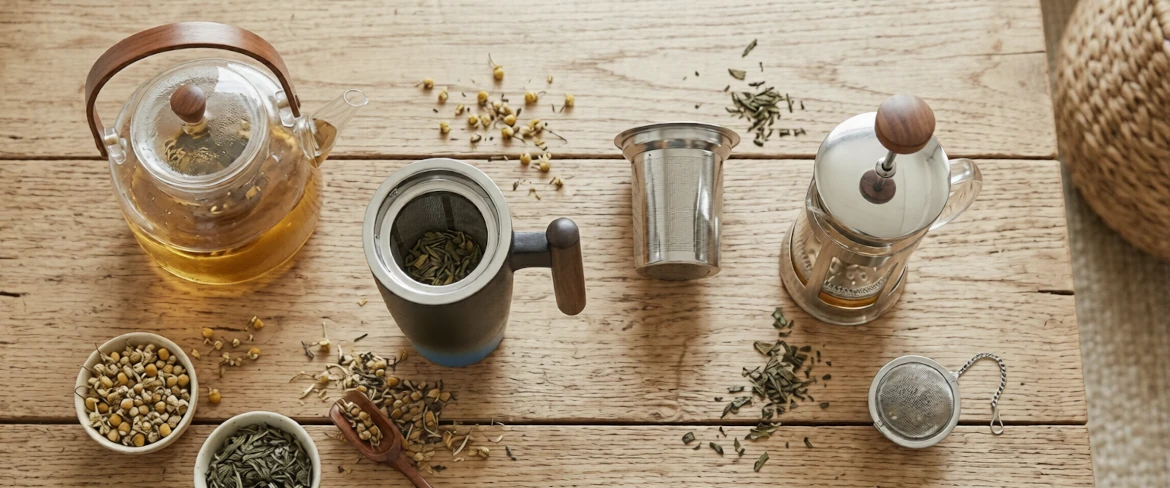 Różne zaparzacze do herbaty i zaparzacz tłokowy do parzenia naparów