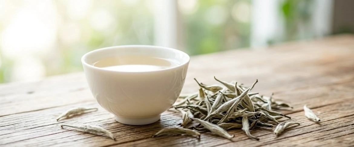 asny napar w porcelanowej czarce i susz pąków. Zobacz, czy biała herbata jest zdrowa i jakie właściwości w sobie kryje