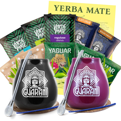 Zestaw Startowy Yerba Mate dla Dwojga: próbki 10x50g + 2x Matero + 2x Bombilla