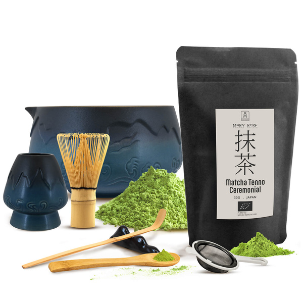 Zestaw ceremonialny do parzenia herbaty matcha: japońska matcha BIO ceremonialna 30g + akcesoria