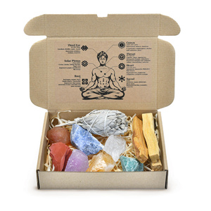 Zestaw prezentowy naturalnych kamieni i kryształów - ezoteryka, joga, medytacja 7 szt. kadzidło