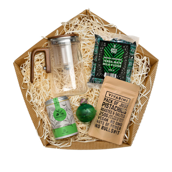 Zestaw prezentowy – kosz upominkowy: herbata + słodkości + akcesoria