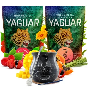 Zestaw yerba mate 2x500g Yaguar + tykwa Marmori