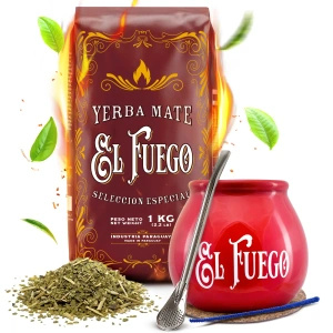 Zestaw Yerba Mate: El Fuego Elaborada 1kg + Matero + Bombilla