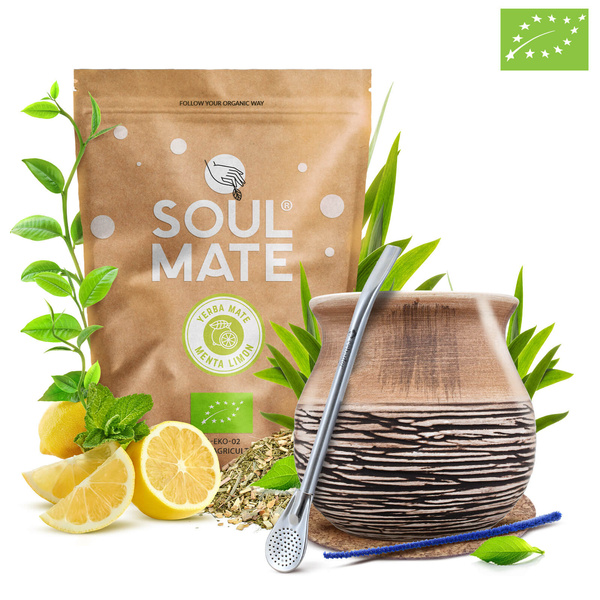 Zestaw Yerba Mate Soul Mate Organica Menta Limon 500g 0,5kg Tykwa + Bombilla