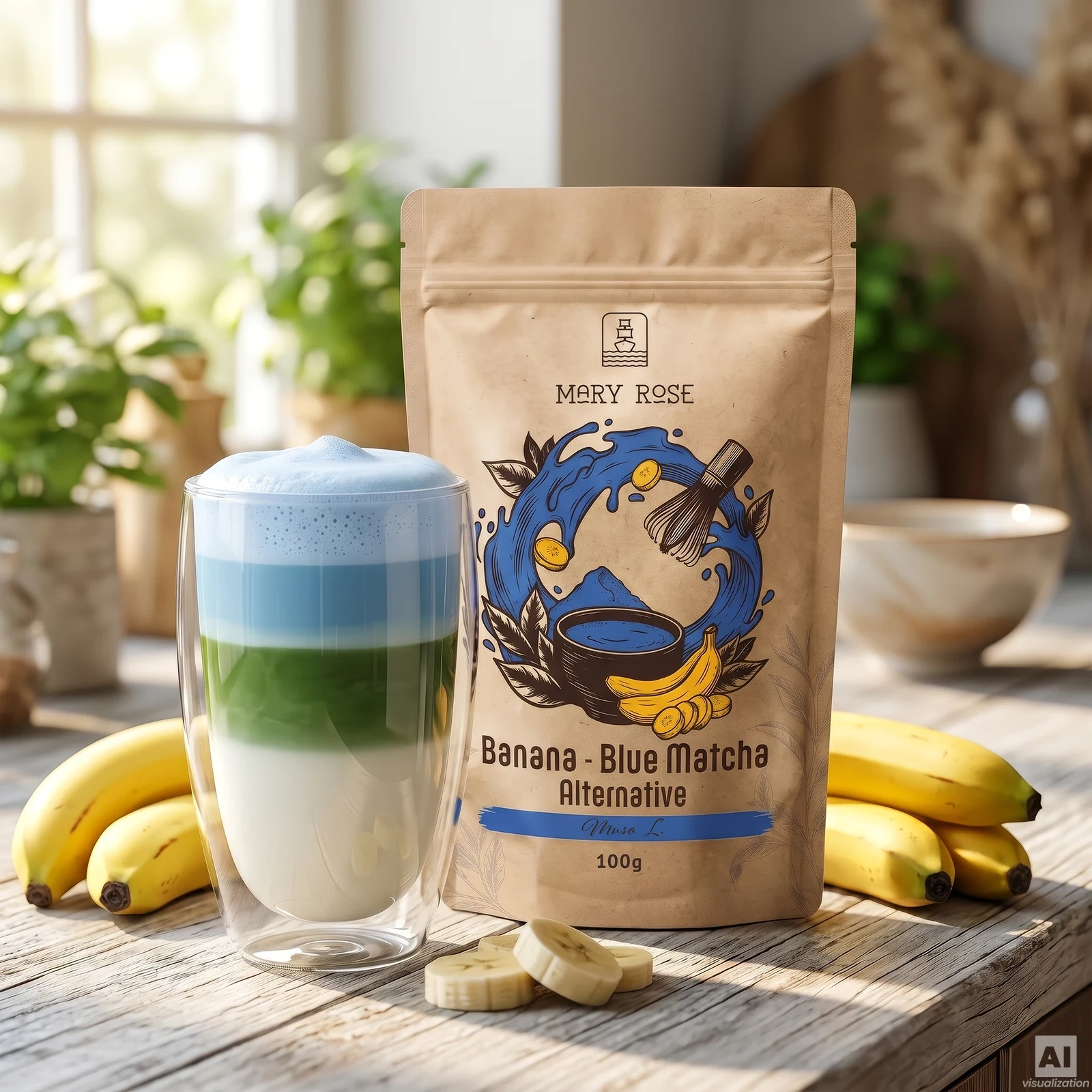 Warstwowe Blue Banana Matcha Latte – niebieska matcha z bananem i zielona matcha