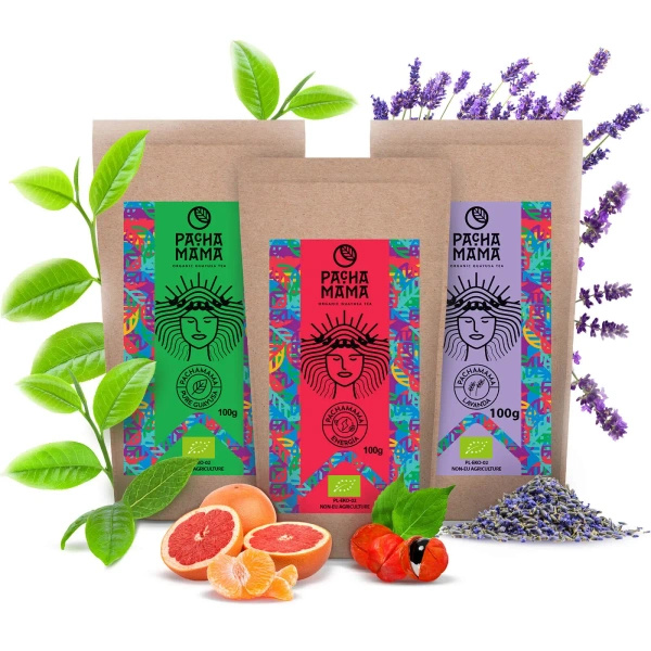 Zestaw prezentowy Guayusa Pachamama: Pure + Lavanda + Energia 3x100g