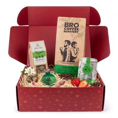 Świąteczny zestaw prezentowy z kawą i herbatą: Bro Coffee Roastery Brazil Samba + herbaty Mary Rose