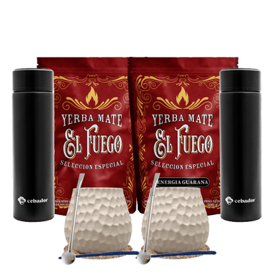 Zestaw Yerba Mate dla dwojga: El Fuego 2x500g + 2x Termos LED + 2x Matero + 2x Bombilla