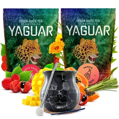 Zestaw yerba mate 2x500g Yaguar + tykwa Marmori