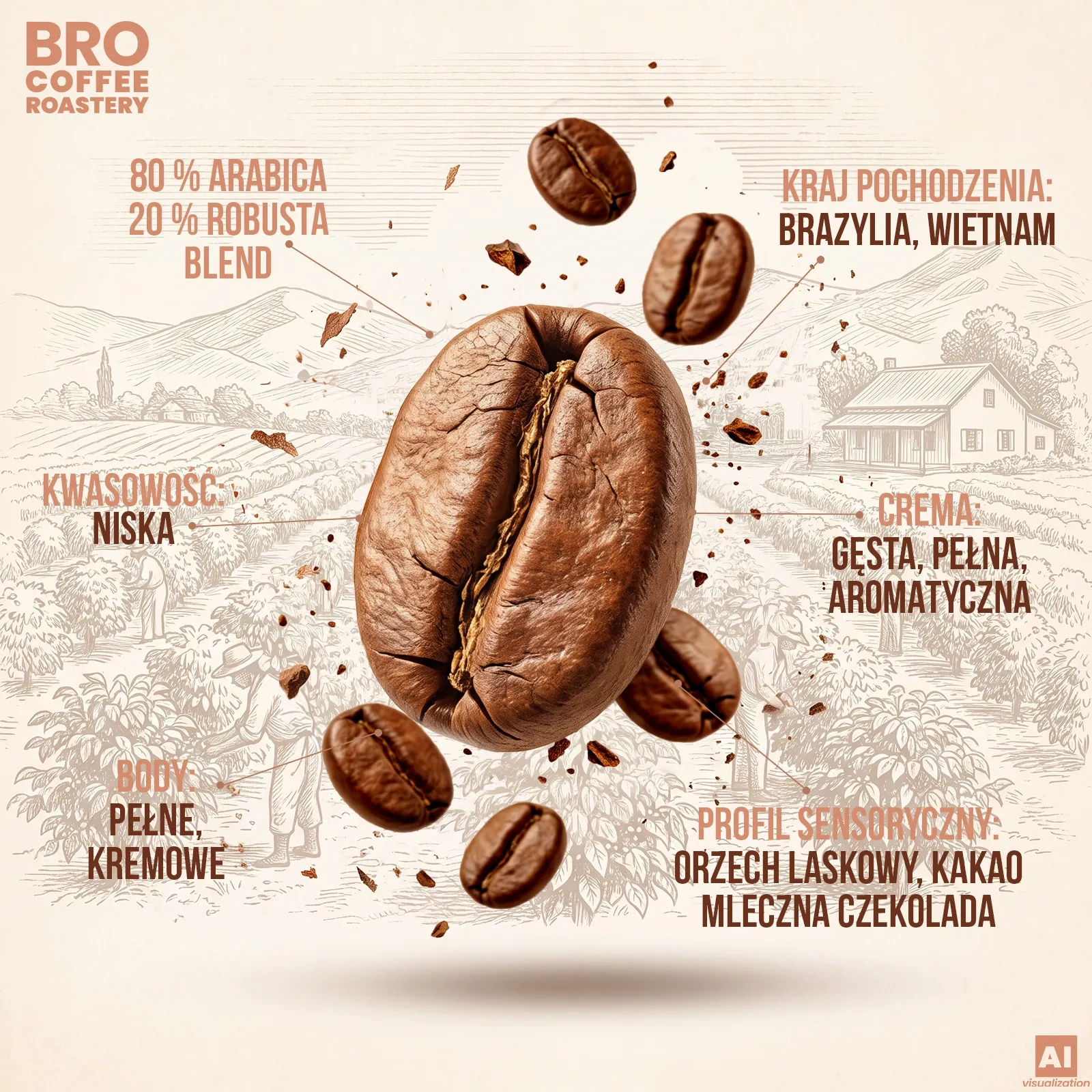 Arabika i robusta - mieszanka kawy Bro Coffee Roastery Crema Rumba