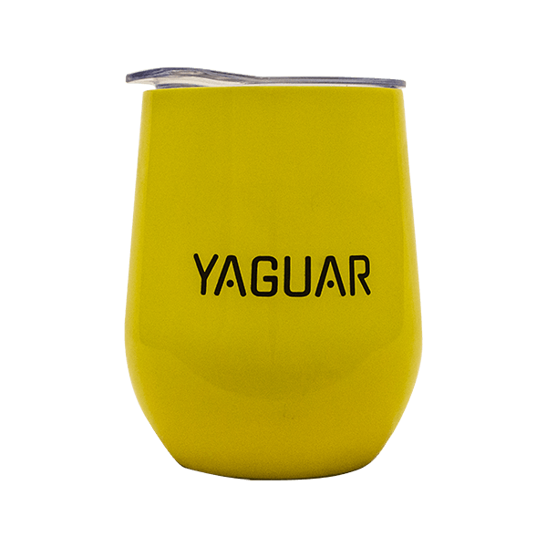 TermoLid – stalowe matero z pokrywką – motyw Yaguar (żółty) – 350 ml