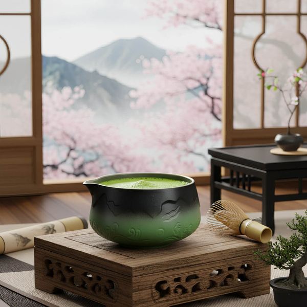 Zestaw akcesoriów do parzenia herbaty matcha - matchawan i kusenaoshi Mountain