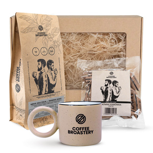 Zestaw prezentowy Bro Coffee Roastery: kawa Amico dall'Italia + krówki + kubek