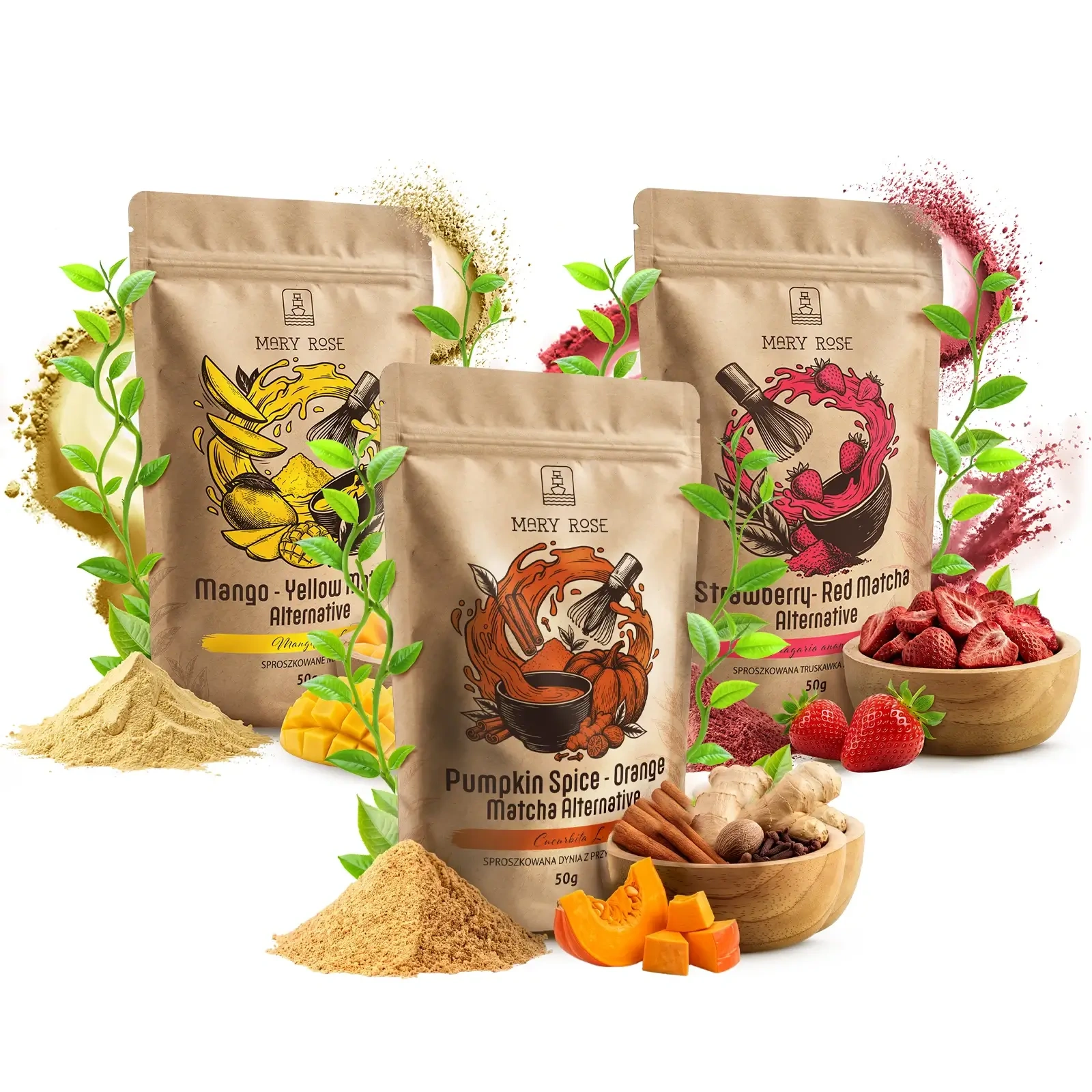 Zestaw Red, Orange i Yellow Matcha Mary Rose po 50 g.