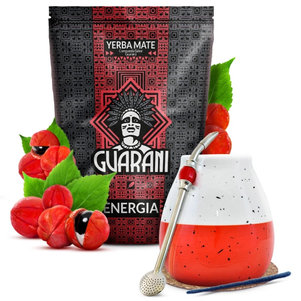 ZESTAW Mateisty Yerba Mate Guarani TYKWA Czerwona bombilla