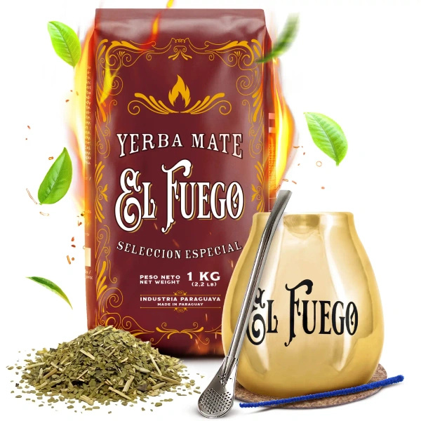 Zestaw Yerba Mate: El Fuego Elaborada 1kg + Matero + Bombilla