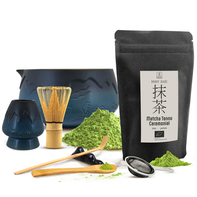 Zestaw ceremonialny do parzenia herbaty matcha: japońska matcha BIO ceremonialna 30g + akcesoria