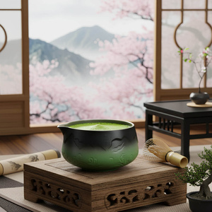 Zestaw akcesoriów do parzenia herbaty matcha - matchawan i kusenaoshi Mountain