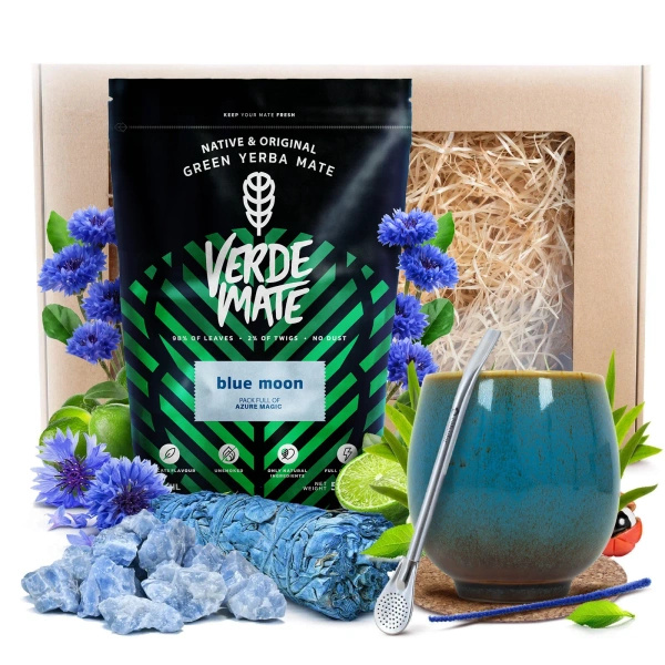 Ezoteryczny zestaw prezentowy: Yerba Mate + Biała Szałwia + Kalcyt Błękitny