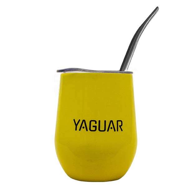 TermoLid – stalowe matero z pokrywką – motyw Yaguar (żółty) – 350 ml