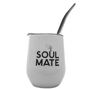 TermoLid – stalowe matero z pokrywką – motyw Soul Mate (biały) – 350 ml