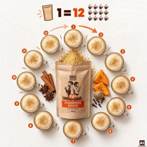 Zestaw do Pumpkin Spice Latte: kawa Bro Coffee Roastery Brazil Guaxupe 1kg + Pumpkin Spice Latte Mix 100g