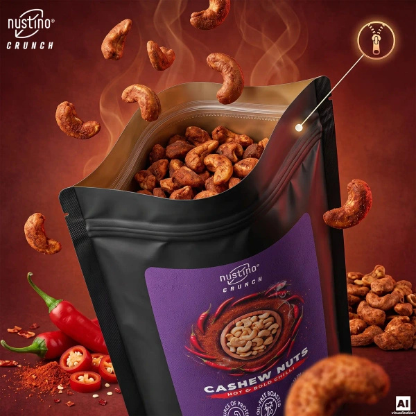 Nustino Crunch – prażone orzechy nerkowca – Hot & Bold Chilli 200 g