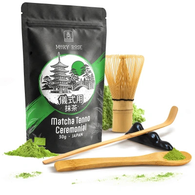 Zestaw ceremonialny do parzenia herbaty matcha: japońska matcha BIO ceremonialna 30g + akcesoria