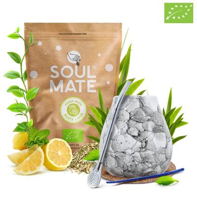 Zestaw Yerba Mate Soul Mate Organica Menta Limon 500g 0,5kg Tykwa + Bombilla