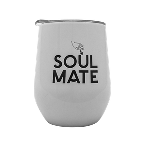 TermoLid – stalowe matero z pokrywką – motyw Soul Mate (biały) – 350 ml