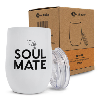 TermoLid – stalowe matero z pokrywką – motyw Soul Mate (biały) – 350 ml